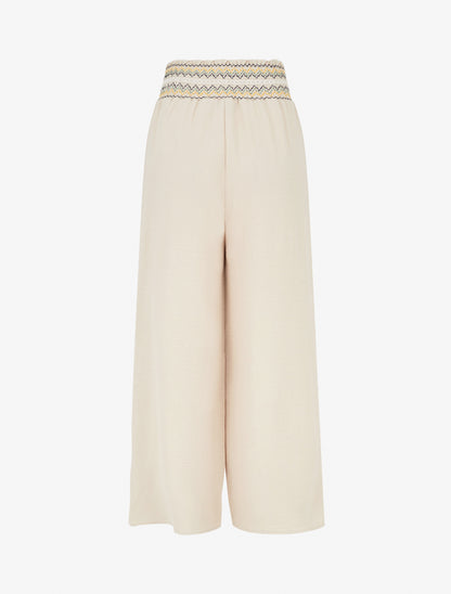 Pantalon droit à taille haute élastiquée - Beige - 2