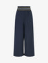 Pantalon droit à taille haute élastiquée - Marine - 1