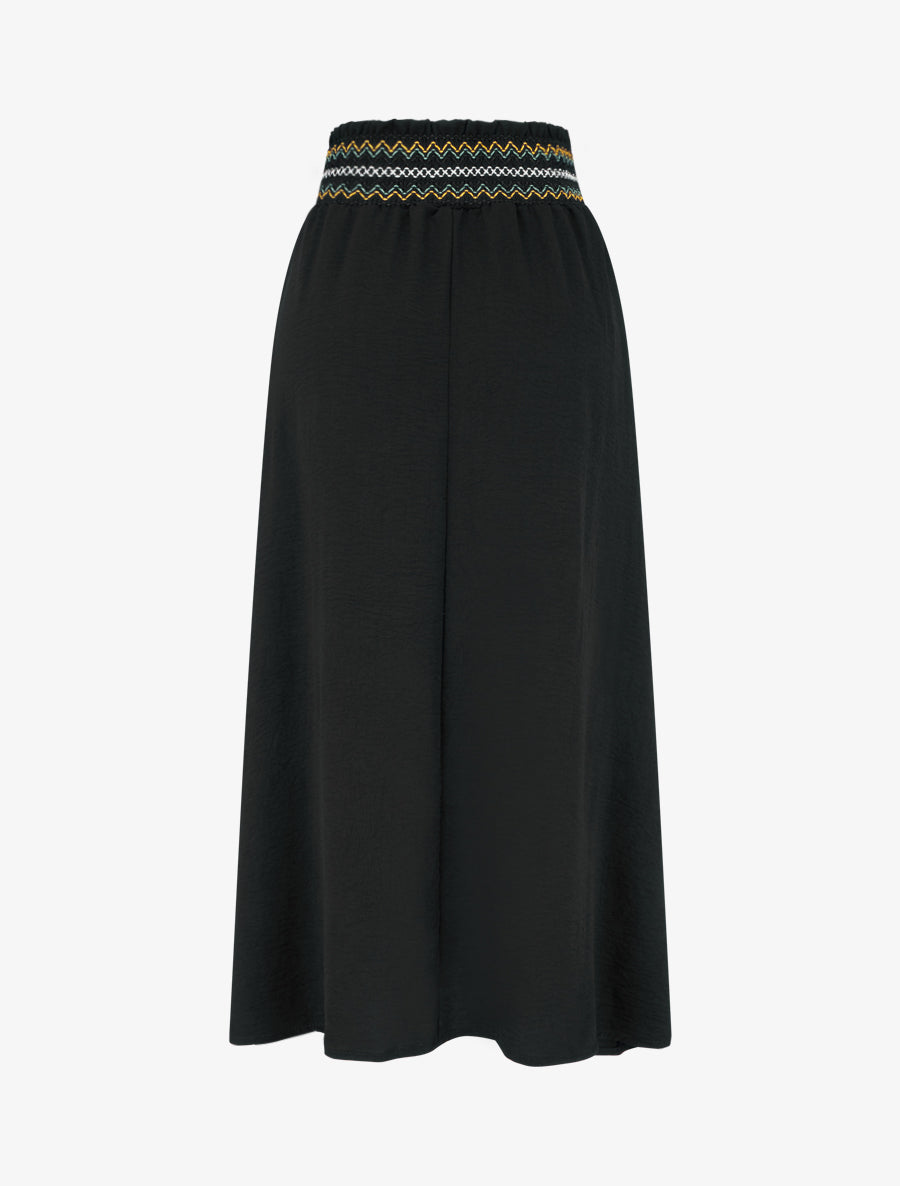 Jupe longue évasée à taille élastiquée - Noir - 2