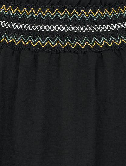 Jupe longue évasée à taille élastiquée - Noir - 3