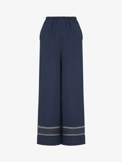 Pantalon ample à bords brodés - Marine - 1