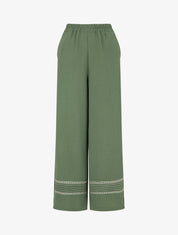 Pantalon ample à bords brodés - Kaki - 1