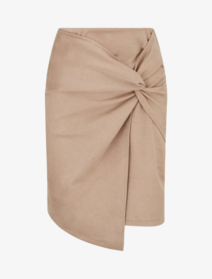 Jupe droite en suédine effet torsadé - Beige - 1