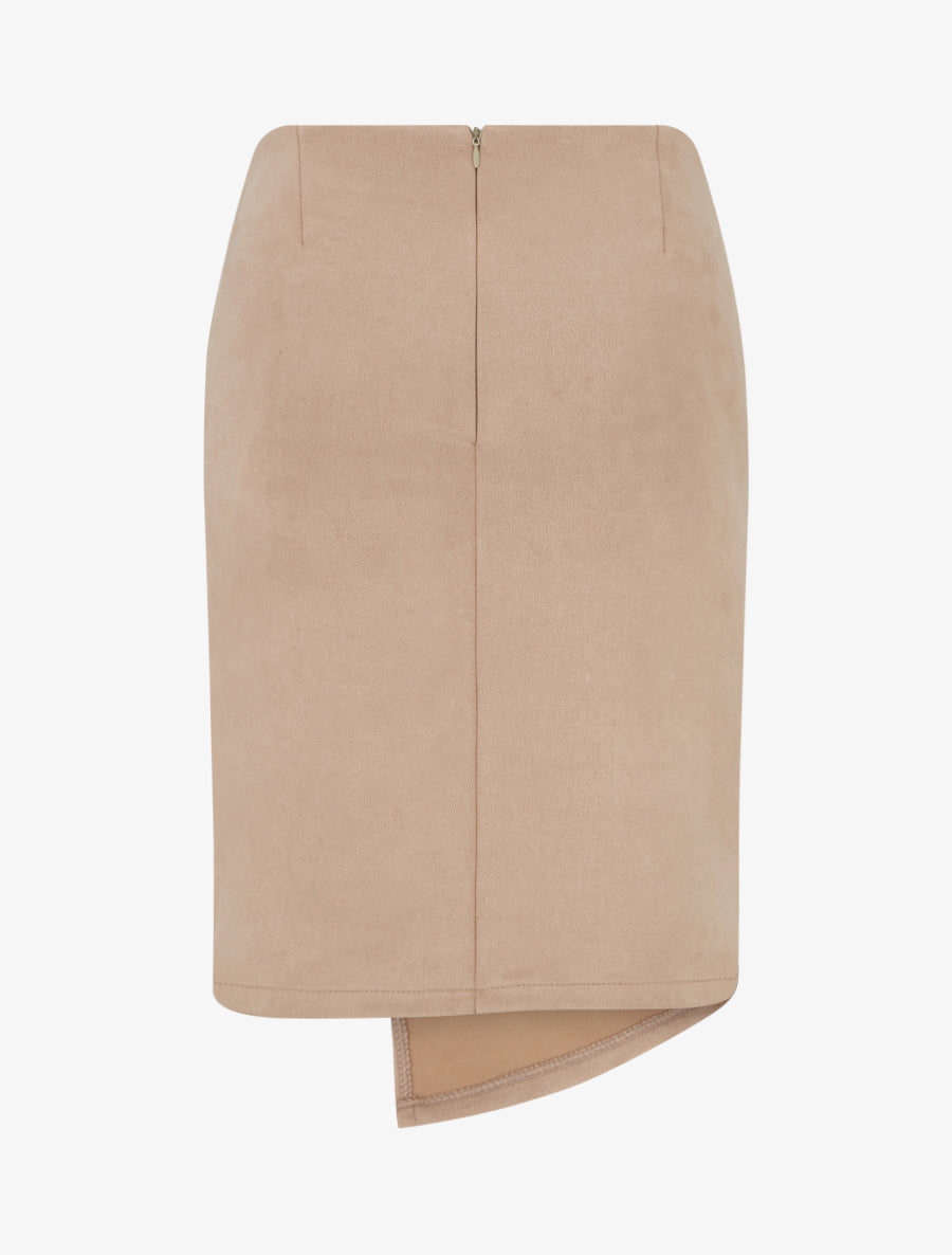 Jupe droite en suédine effet torsadé - Beige - 2
