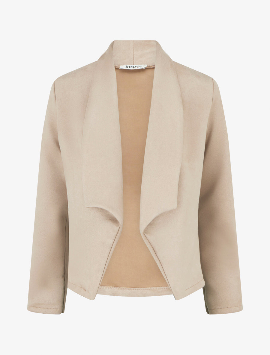 Veste en suédine droite à col châle - Beige - 1