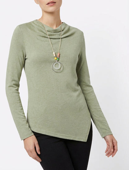 Asymmetrischer Pullover mit Wasserfallausschnitt - Kaki