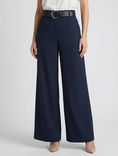 Weite einfarbige Hose mit hoher Taille - Marine