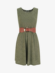 Robe évasée sans manches en broderie anglaise - Kaki - 1