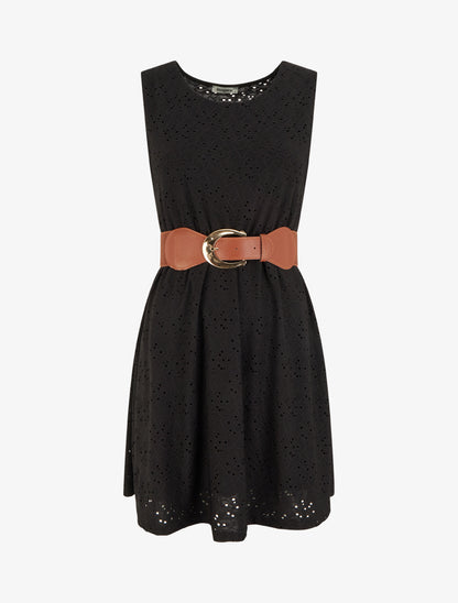 Robe évasée sans manches en broderie anglaise - Noir - 1