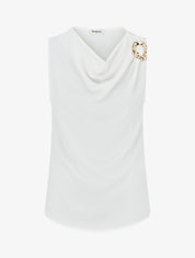 Top uni à empiècement bijou - Blanc - 1