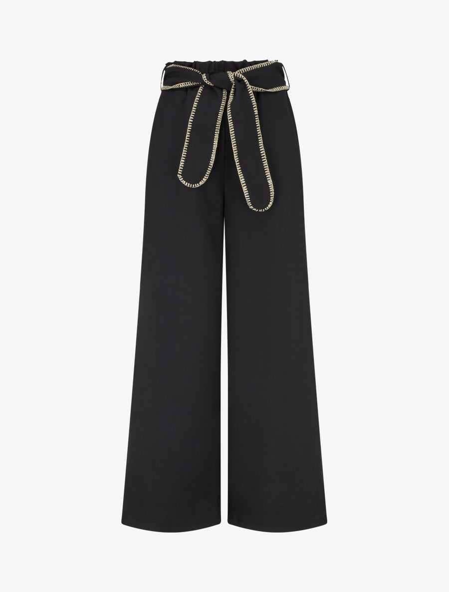 Pantalon ceinturé à détail irisé - Noir - 1