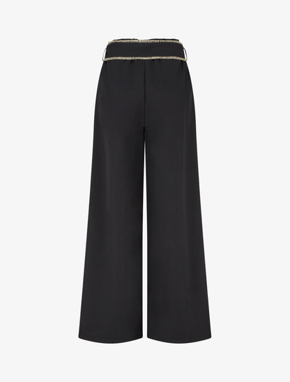 Pantalon ceinturé à détail irisé - Noir - 2