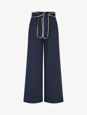 Pantalon ceinturé à détail irisé - Marine - 1