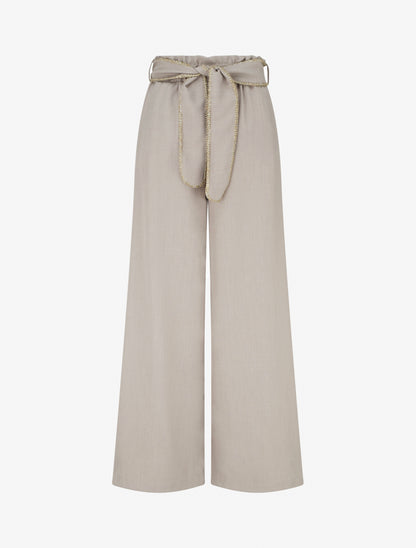 Pantalon ceinturé à détail irisé - Taupe - 1