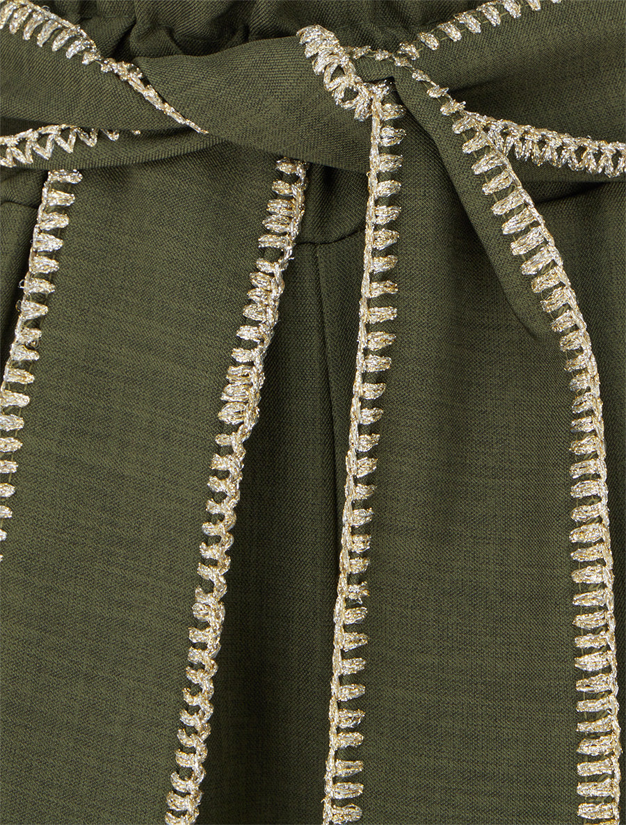 Pantalon ceinturé à détail irisé - Kaki - 3