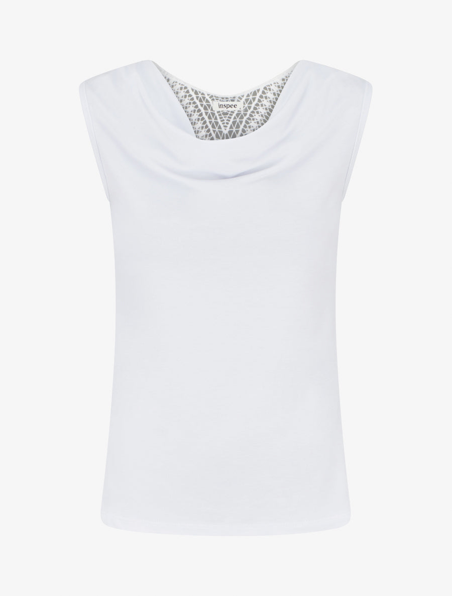 Top uni sans manches à broderie au dos - Blanc - 1