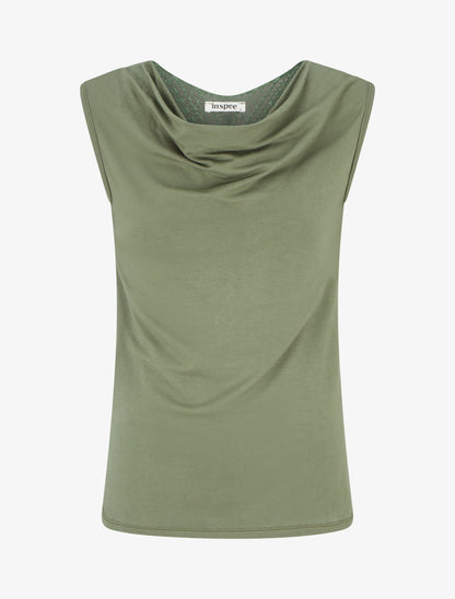 Top uni sans manches à broderie au dos - Kaki - 1