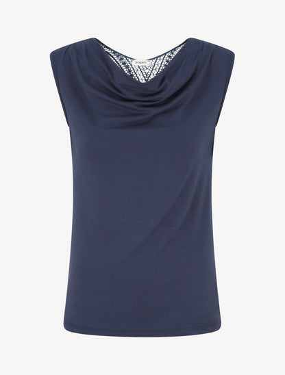 Top uni sans manches à broderie au dos - Marine - 1