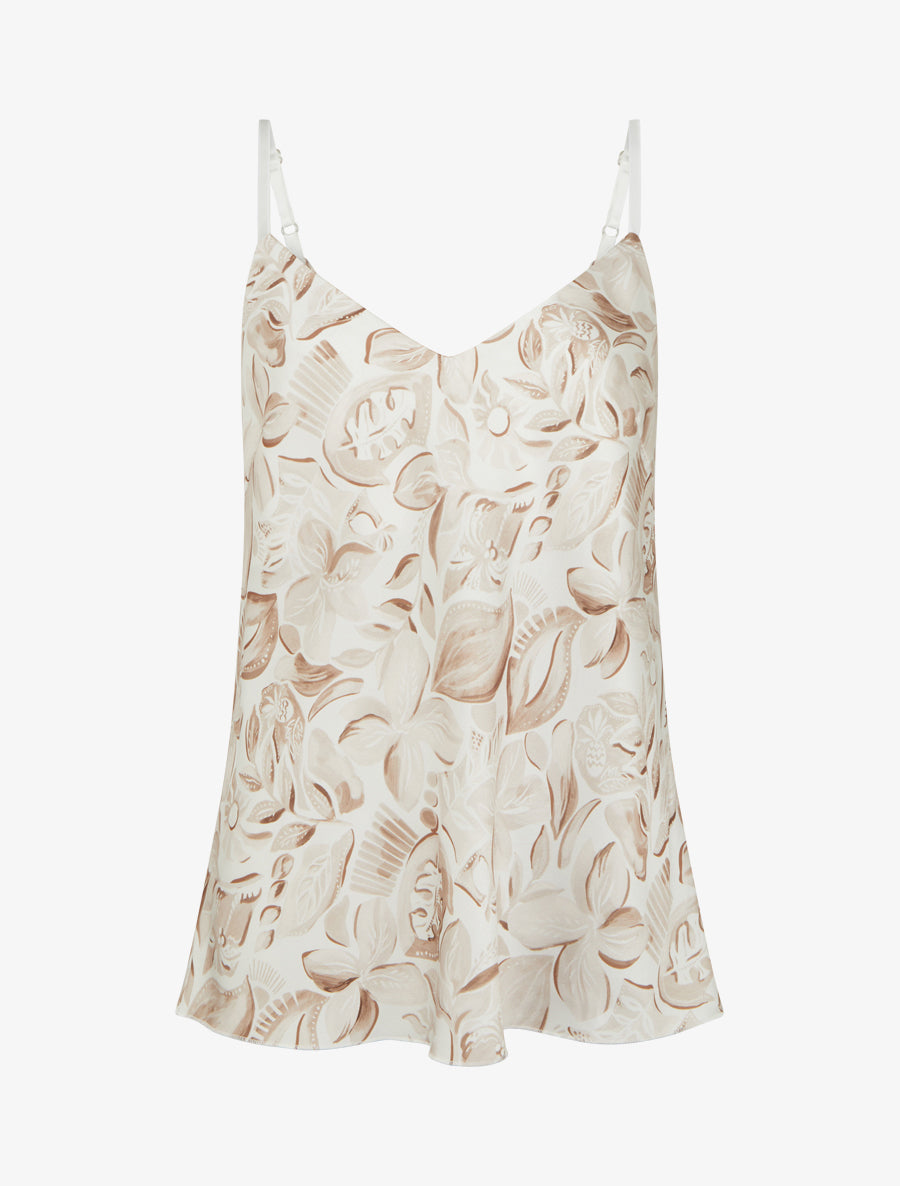 Caraco satiné imprimé feuillage - Beige - 1