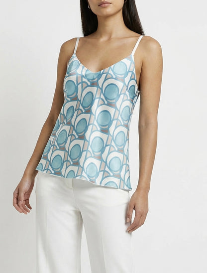 Grafisches Satin-Camisole. - Türkis