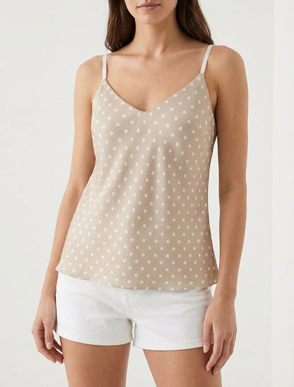 Gepunktetes Satin-Top. - Beige
