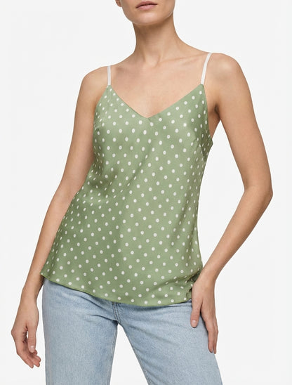 Gepunktetes Satin-Top. - Kaki