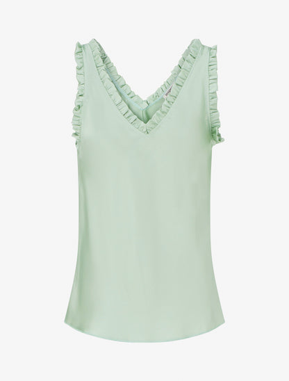 Top satiné sans manches à col volanté - Vert d&