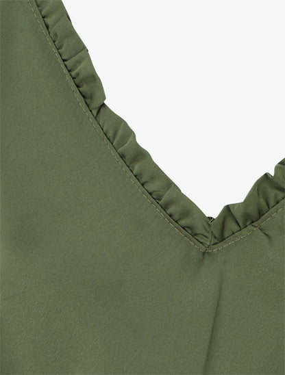 Top satiné sans manches à col volanté - Kaki - 3