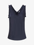 Top satiné sans manches à col volanté - Marine - 1