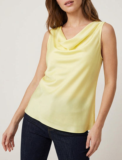 Ärmelloses Satin-Top mit Wasserfallausschnitt - Zitronengelb