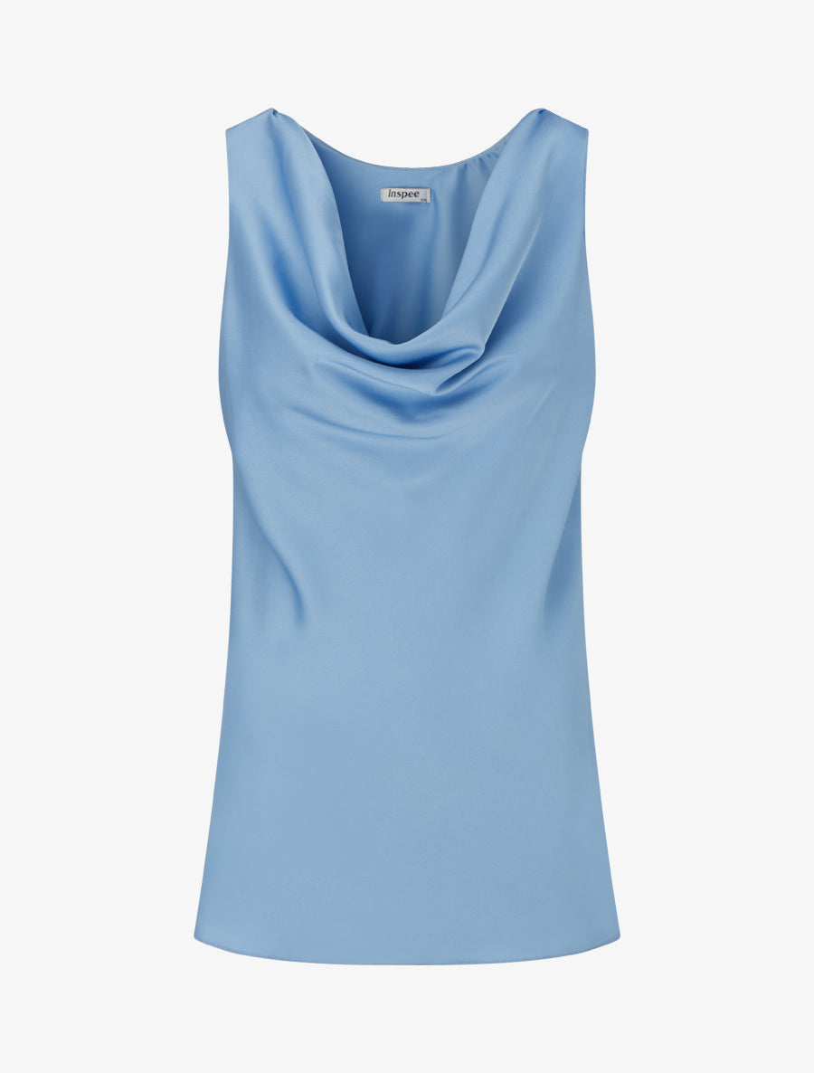Top satiné sans manches col bénitier - Bleu ciel - 1