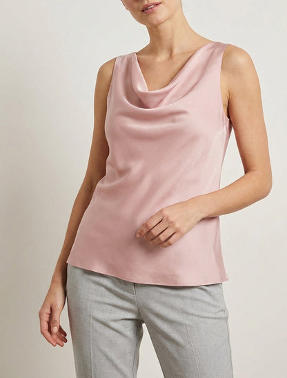 Ärmelloses Satin-Top mit Wasserfallausschnitt - Altrosa