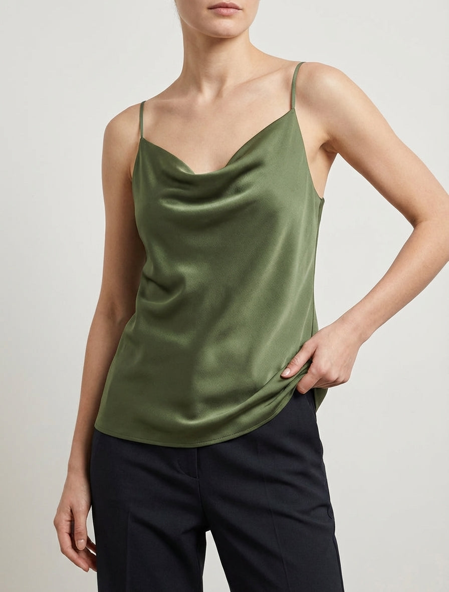 Satinierte Kastenjacke mit Wasserfallausschnitt - Kaki