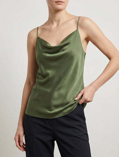 Satinierte Kastenjacke mit Wasserfallausschnitt - Kaki