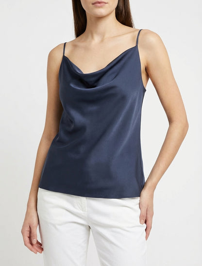 Satinierte Kastenjacke mit Wasserfallausschnitt - Marine