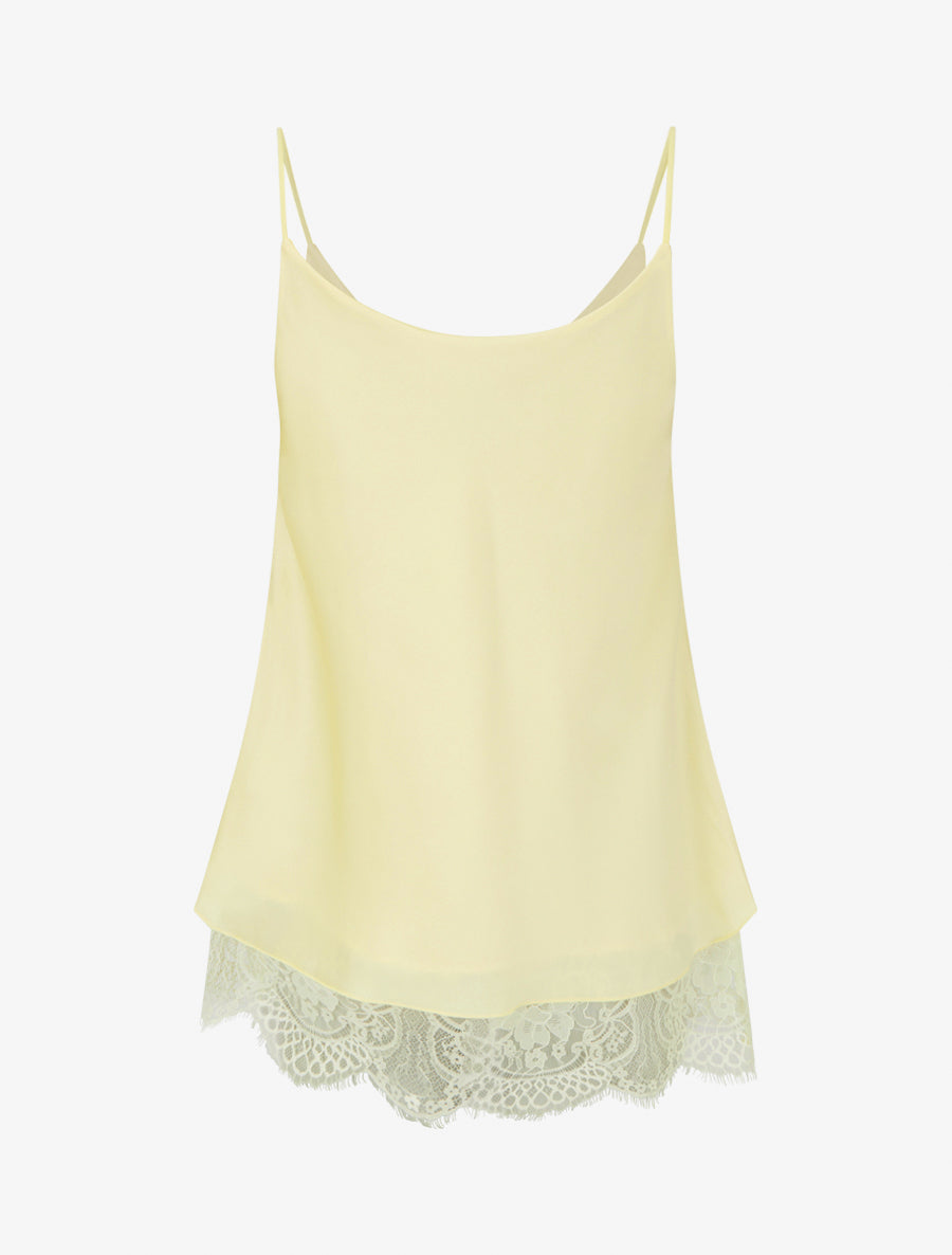 Caraco satiné à bords en dentelle - Jaune pâle - 2