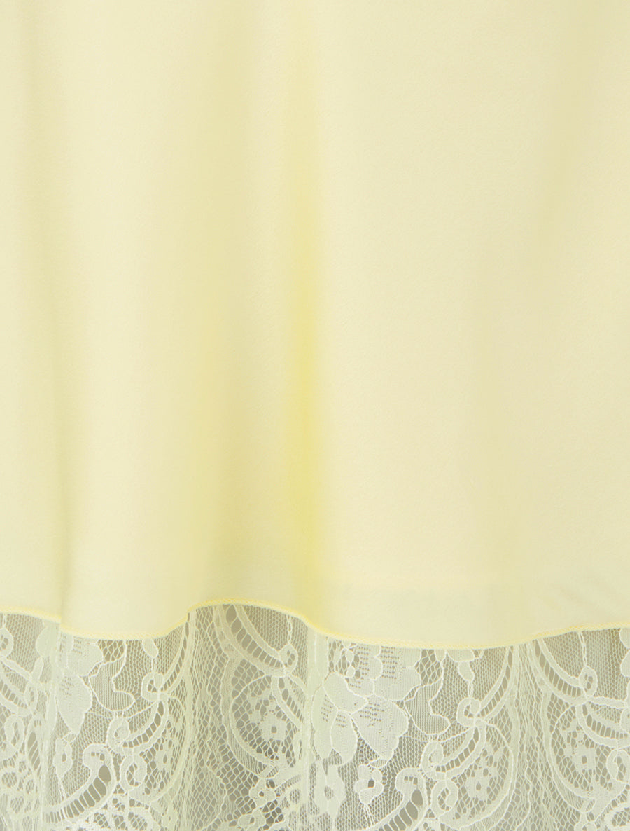 Caraco satiné à bords en dentelle - Jaune pâle - 3