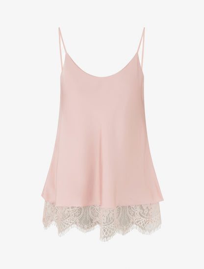 Caraco satiné à bords en dentelle - Rose - 1