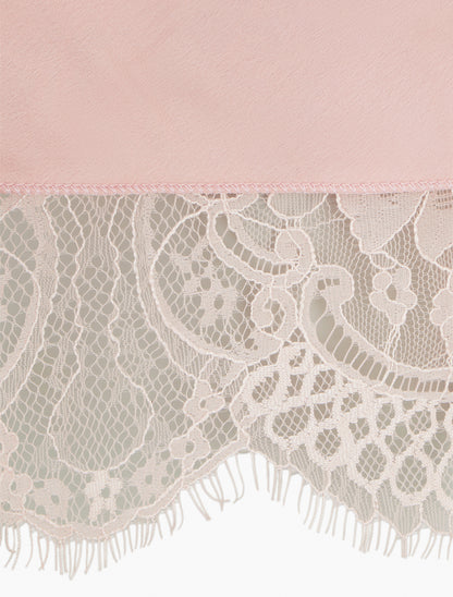 Caraco satiné à bords en dentelle - Rose - 3