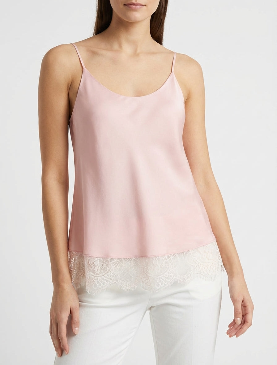 Satin-Camisole mit Spitzenkanten - Rose