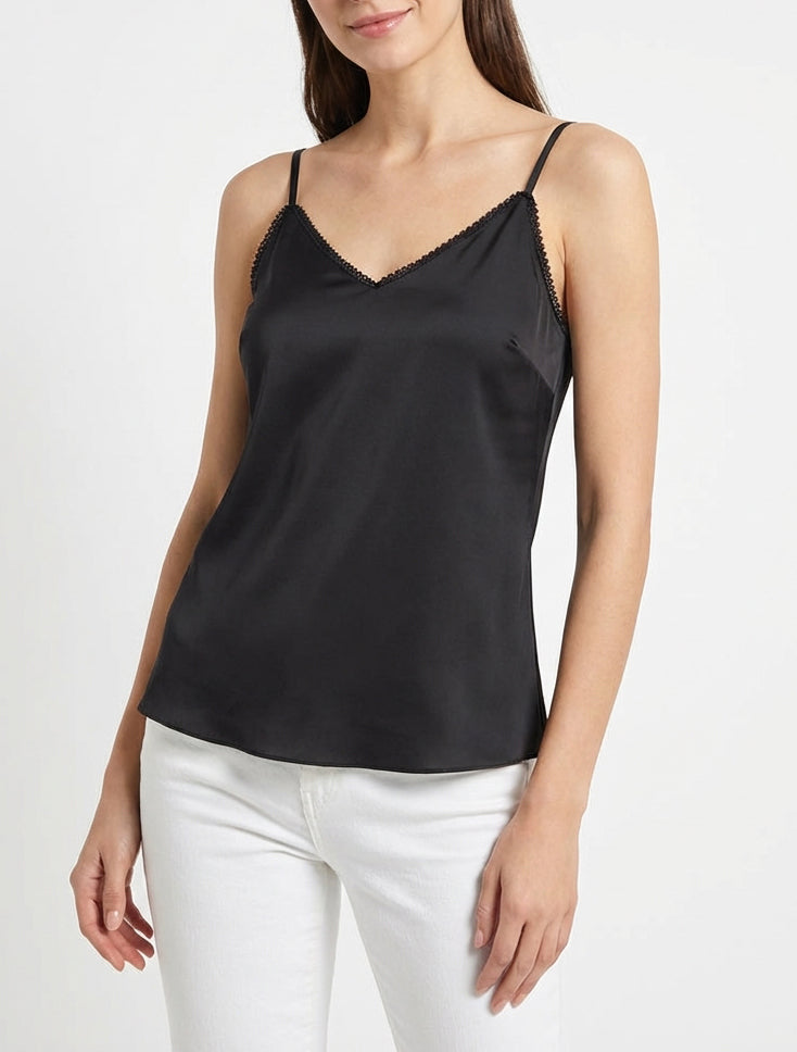 Satinierte Caraco mit besticktem V-Ausschnitt - Schwarz