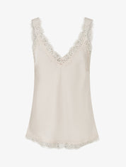 Caraco à bretelles et bords en dentelle - Beige - 1