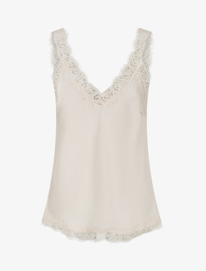 Caraco à bretelles et bords en dentelle - Beige - 1