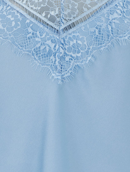 Caraco à col V en dentelle - Bleu ciel - 3