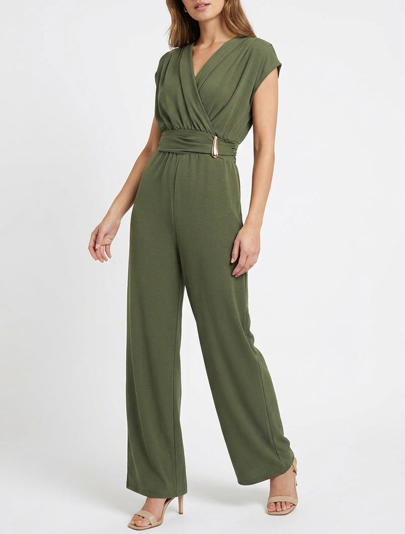 Weite Kombination mit drapiertem Wickelkragen - Kaki