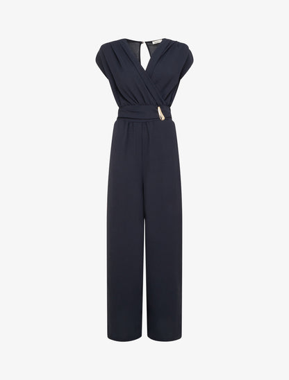 Combinaison ample à col cache-coeur effet drapé - Marine - 1