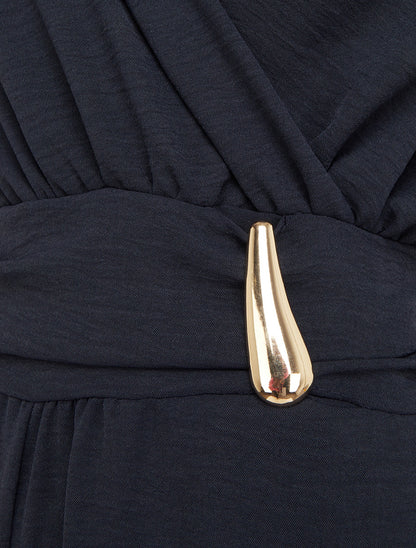 Combinaison ample à col cache-coeur effet drapé - Marine - 3