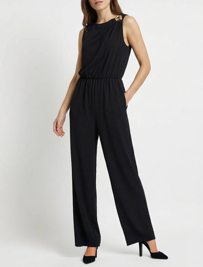 Einteiliger Anzug mit Schmuckeinsatz - Schwarz