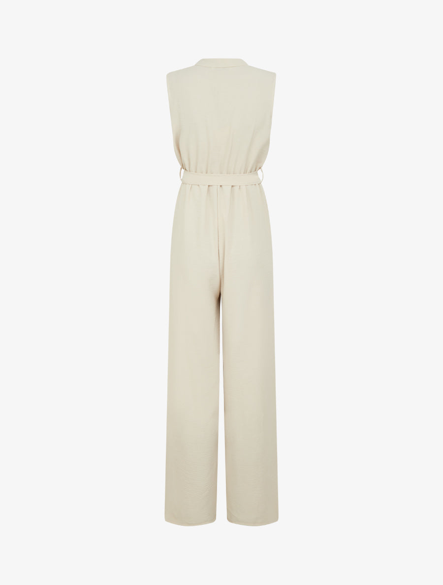 Combinaison boutonnée à épaules en dentelle - Beige - 2
