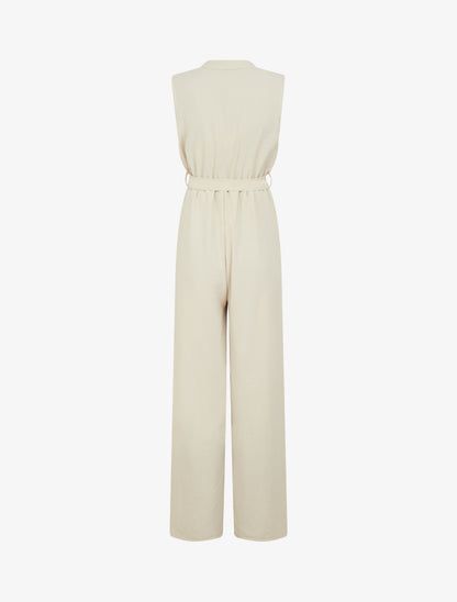 Combinaison boutonnée à épaules en dentelle - Beige - 2